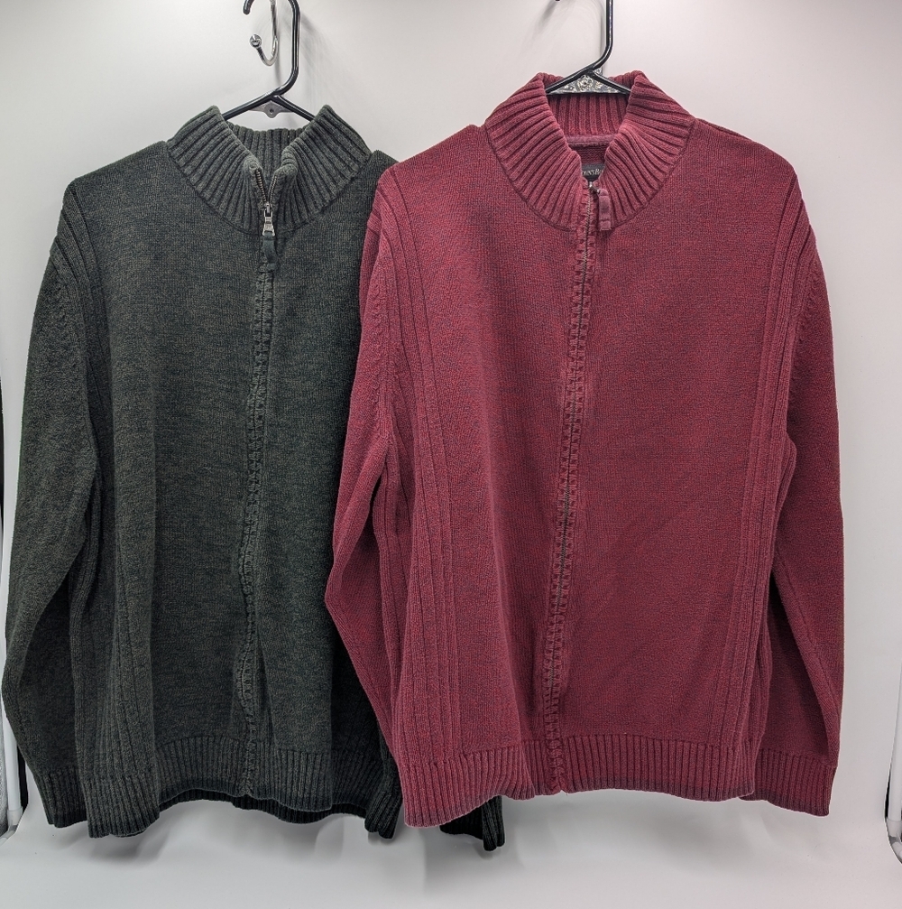 St John's Bay Men's Cardigan Sweater XL Cotton Knit Zipper Everyday Casual Set
